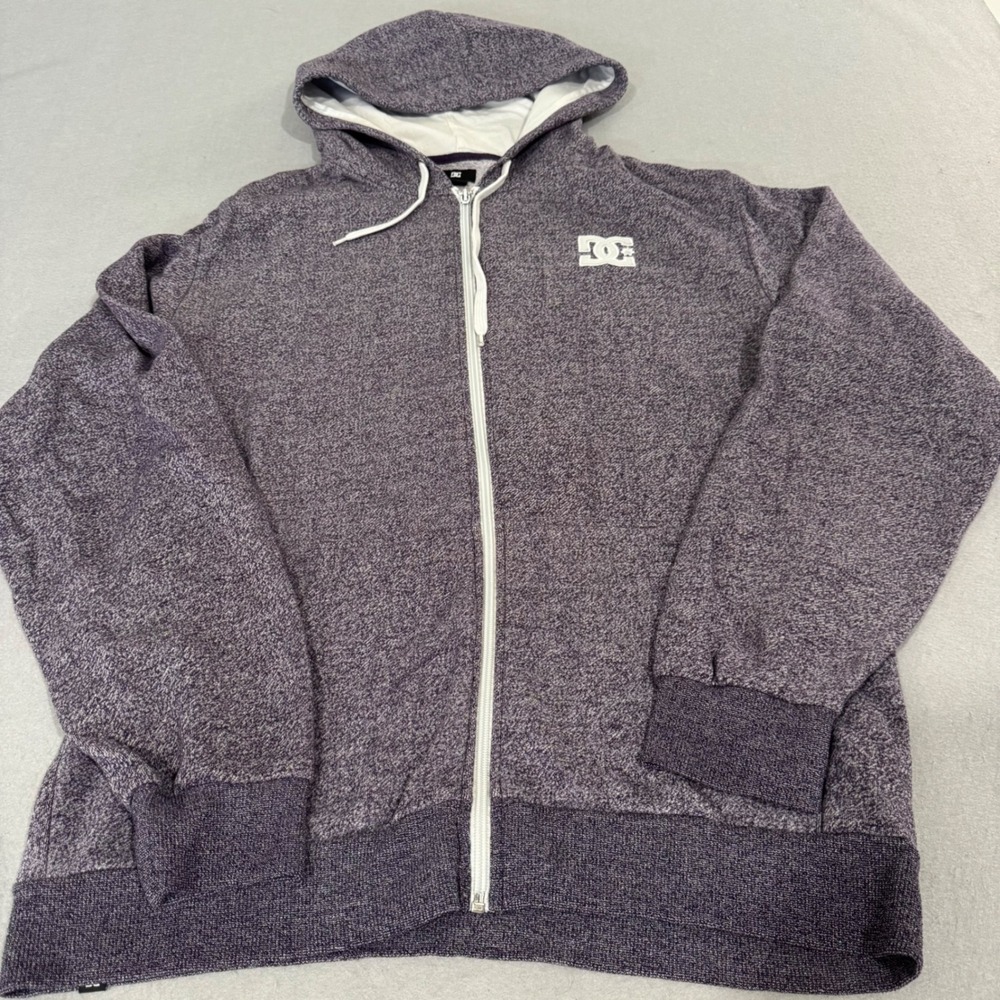DC Shoes Zip Up Hoodie Mens Large Purple Heathered Embroidered Logo Skate Sweat
